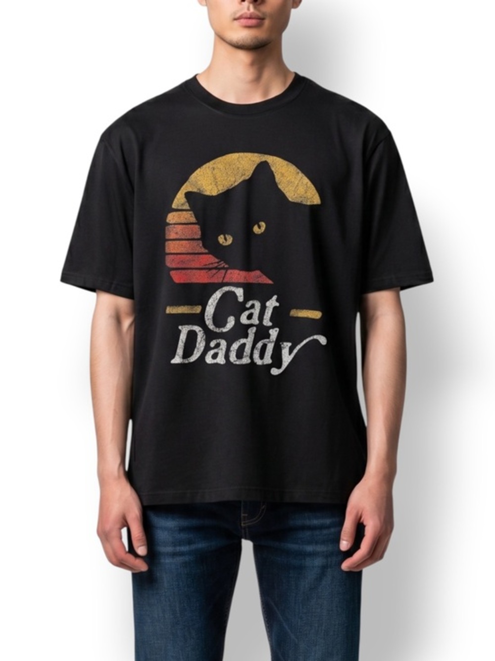 4/$20 Cat Daddy Graphic T-Shirt M Black Cat Lover 100% Cotton